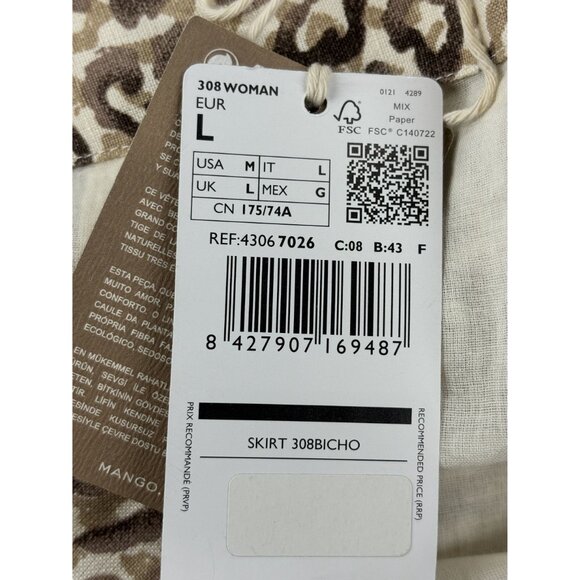 Mango MNG Cheetah Print Skirt Casual Women's Large Linen blend Brown & Beige - Picture 5 of 12